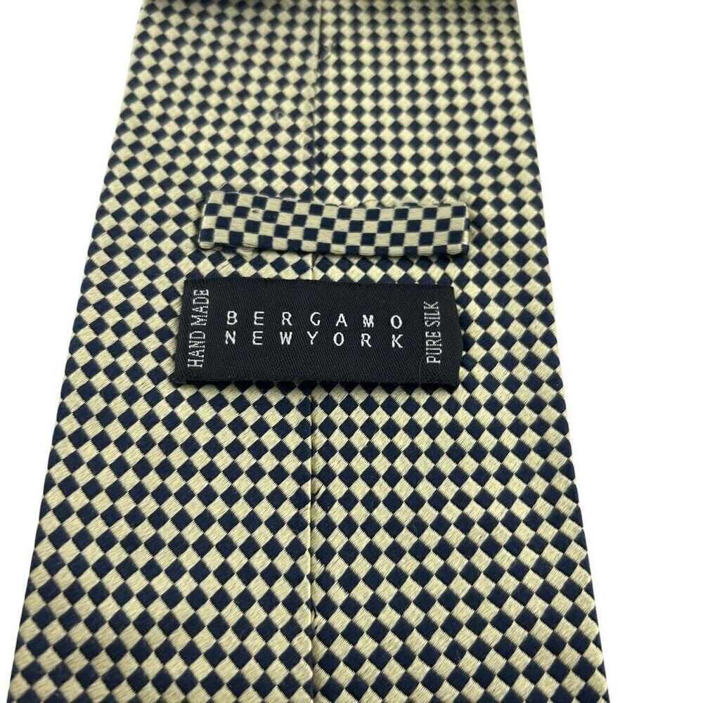 Bergamo New York Silk Checkered Black and Gold Necktie Tie - Picture 2 of 4